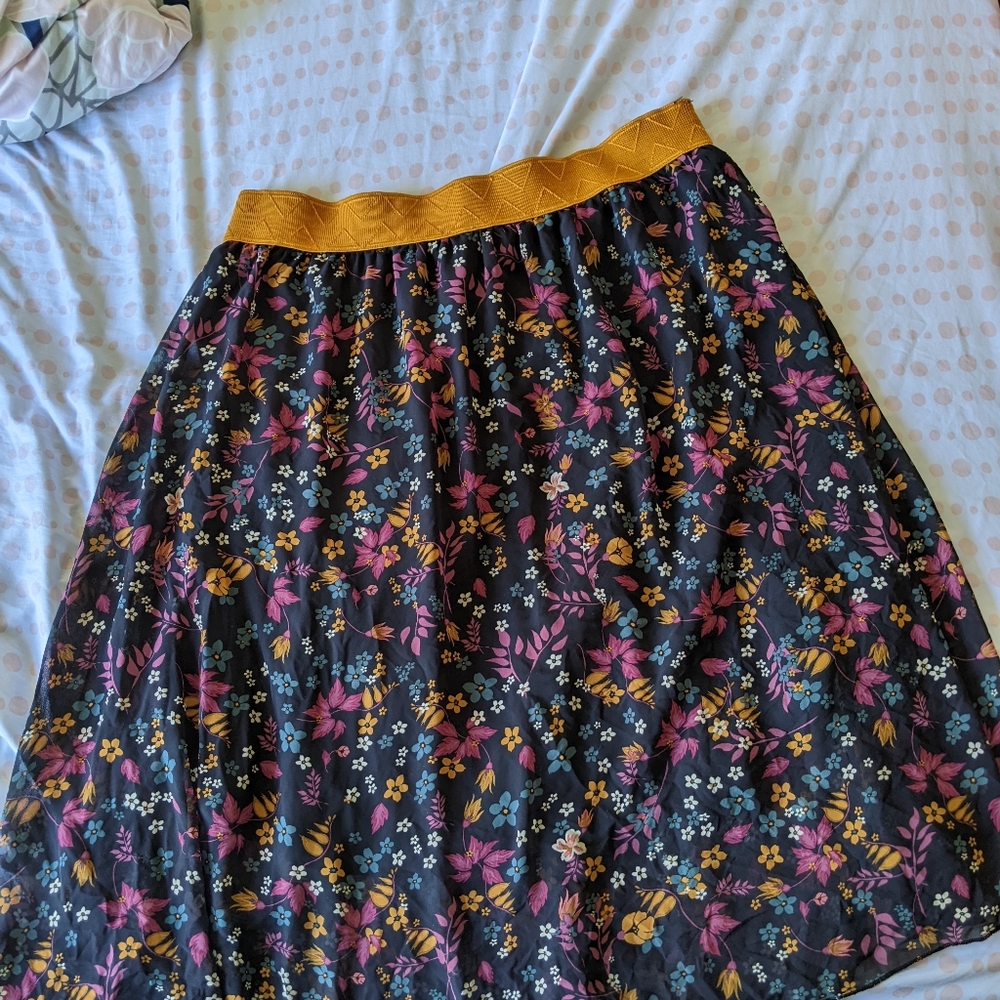 LuLaRoe Floral Skirt with Black and Gold Accents